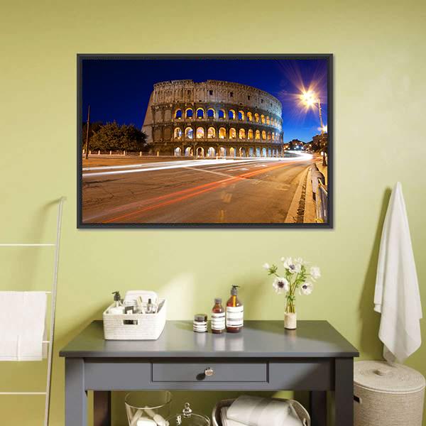 Colosseum At Night Canvas Wall Art-5 Horizontal-Gallery Wrap-22" x 12"-Tiaracle