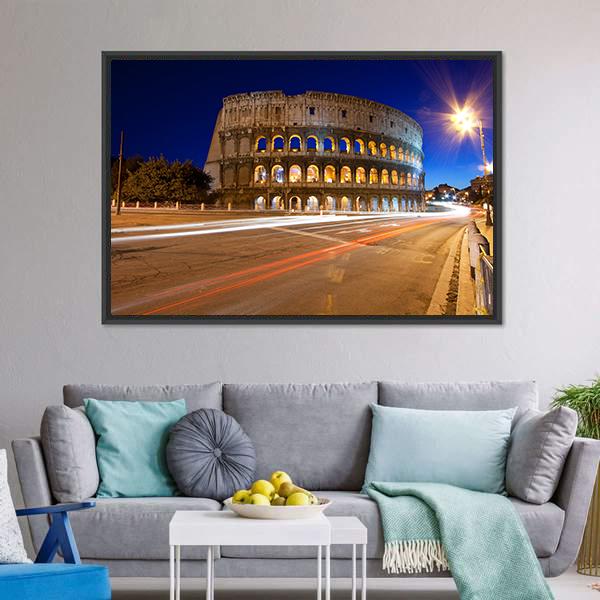 Colosseum At Night Canvas Wall Art-5 Horizontal-Gallery Wrap-22" x 12"-Tiaracle