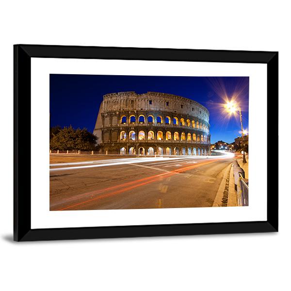 Colosseum At Night Canvas Wall Art-5 Horizontal-Gallery Wrap-22" x 12"-Tiaracle