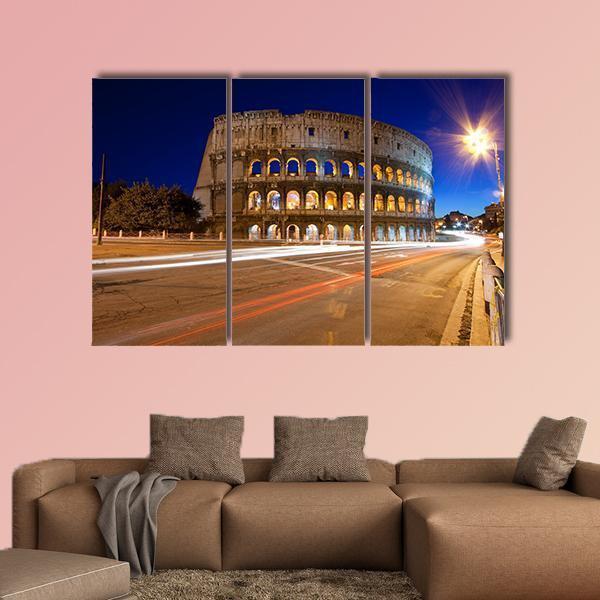 Colosseum At Night Canvas Wall Art-3 Horizontal-Gallery Wrap-37" x 24"-Tiaracle