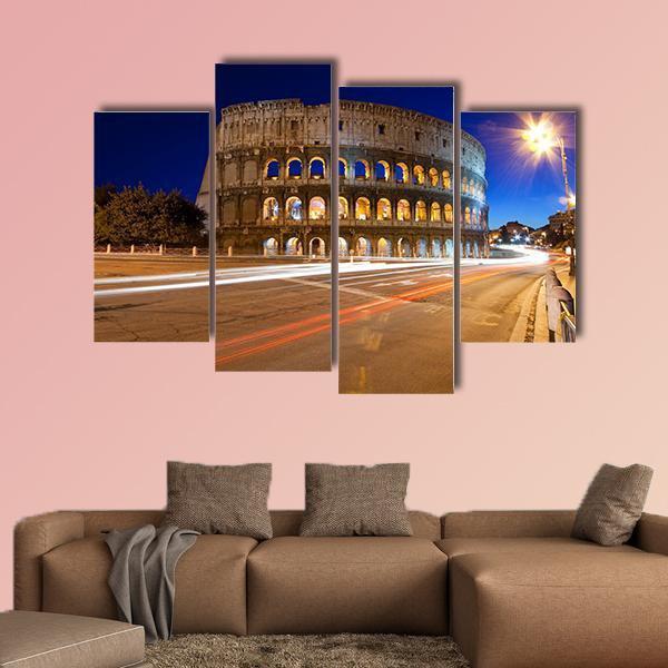 Colosseum At Night Canvas Wall Art-4 Pop-Gallery Wrap-50" x 32"-Tiaracle
