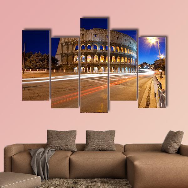 Colosseum At Night Canvas Wall Art-5 Pop-Gallery Wrap-47" x 32"-Tiaracle