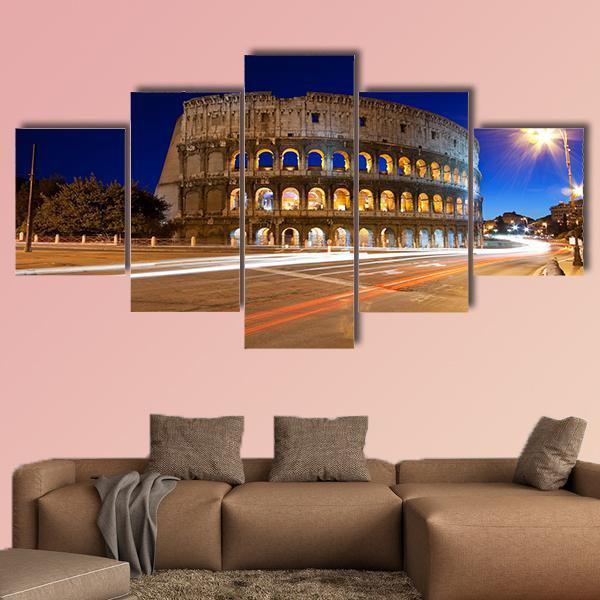 Colosseum At Night Canvas Wall Art-1 Piece-Gallery Wrap-48" x 32"-Tiaracle