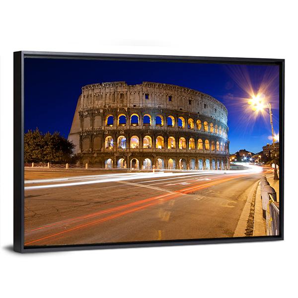 Colosseum At Night Canvas Wall Art-3 Horizontal-Gallery Wrap-25" x 16"-Tiaracle