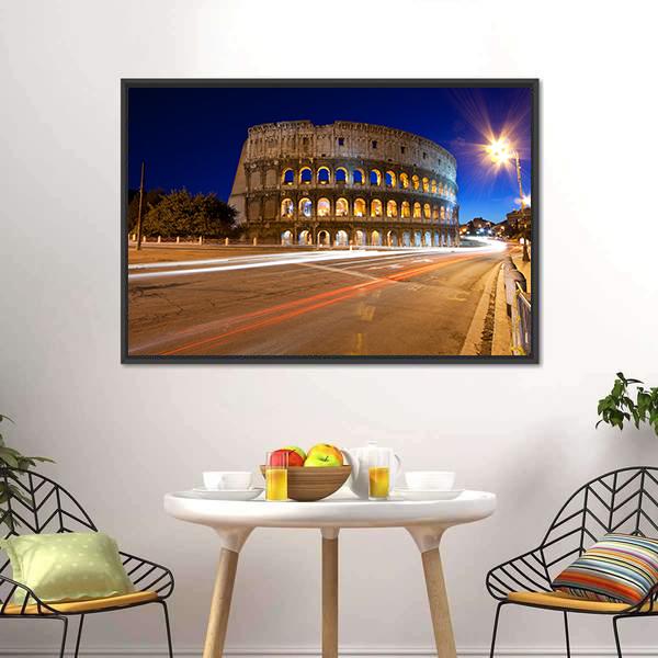 Colosseum At Night Canvas Wall Art-1 Piece-Floating Frame-24" x 16"-Tiaracle
