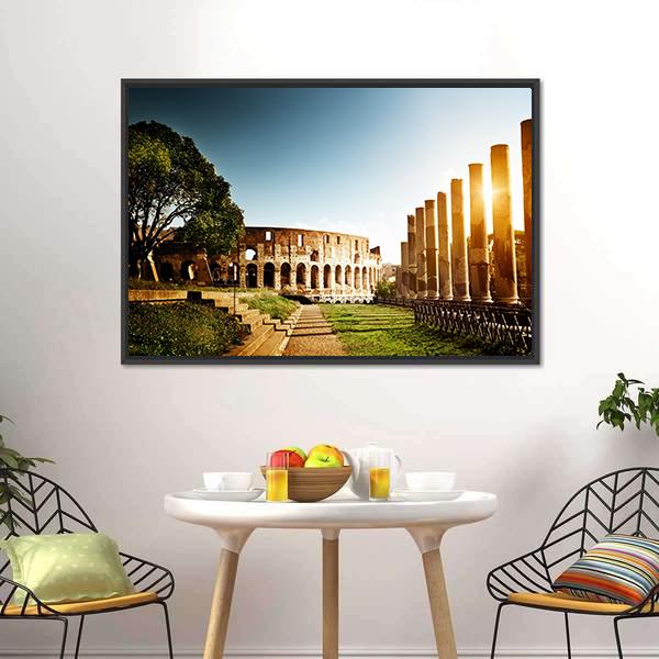 Colosseum In Clear Day Canvas Wall Art-1 Piece-Floating Frame-24" x 16"-Tiaracle