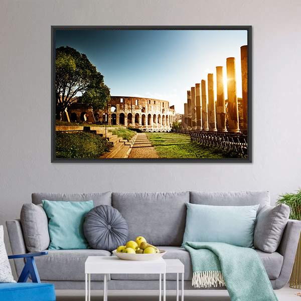 Colosseum In Clear Day Canvas Wall Art-5 Horizontal-Gallery Wrap-22" x 12"-Tiaracle