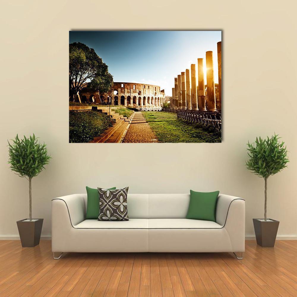 Colosseum In Clear Day Canvas Wall Art-1 Piece-Gallery Wrap-36" x 24"-Tiaracle