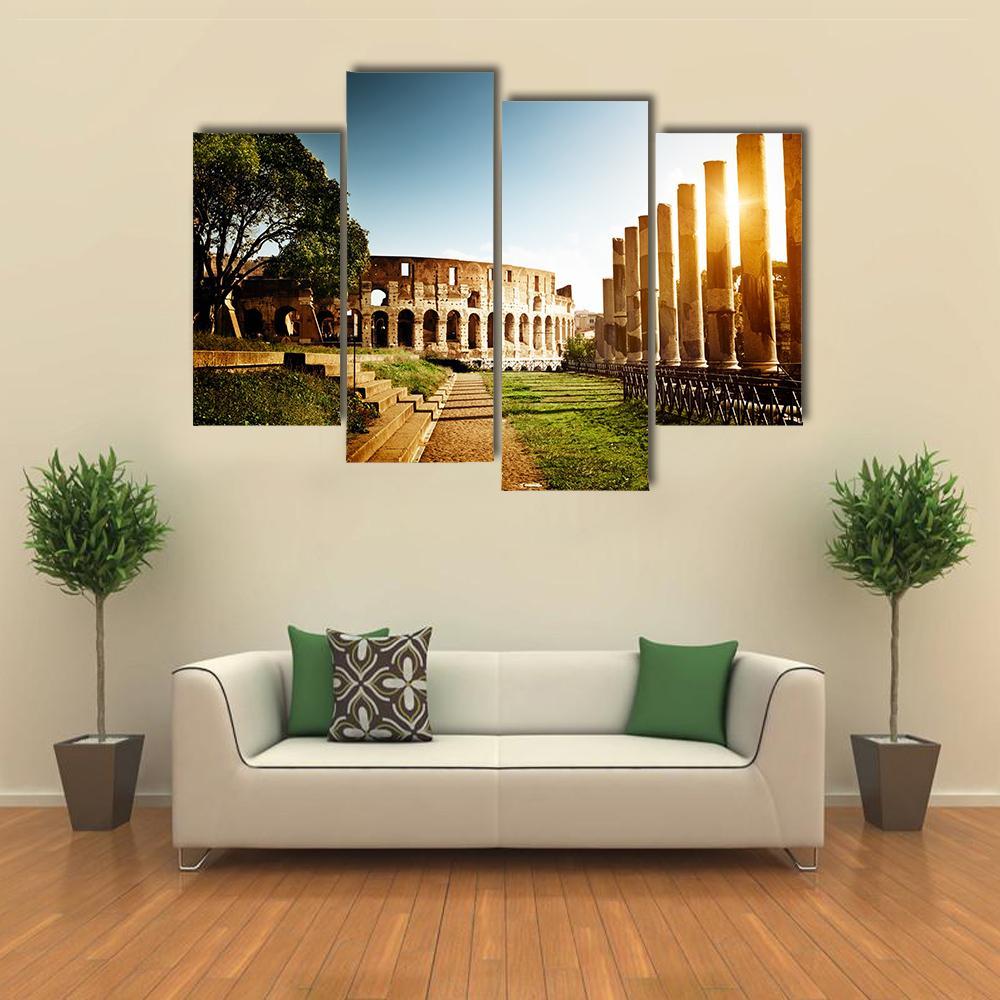 Colosseum In Clear Day Canvas Wall Art-4 Pop-Gallery Wrap-50" x 32"-Tiaracle