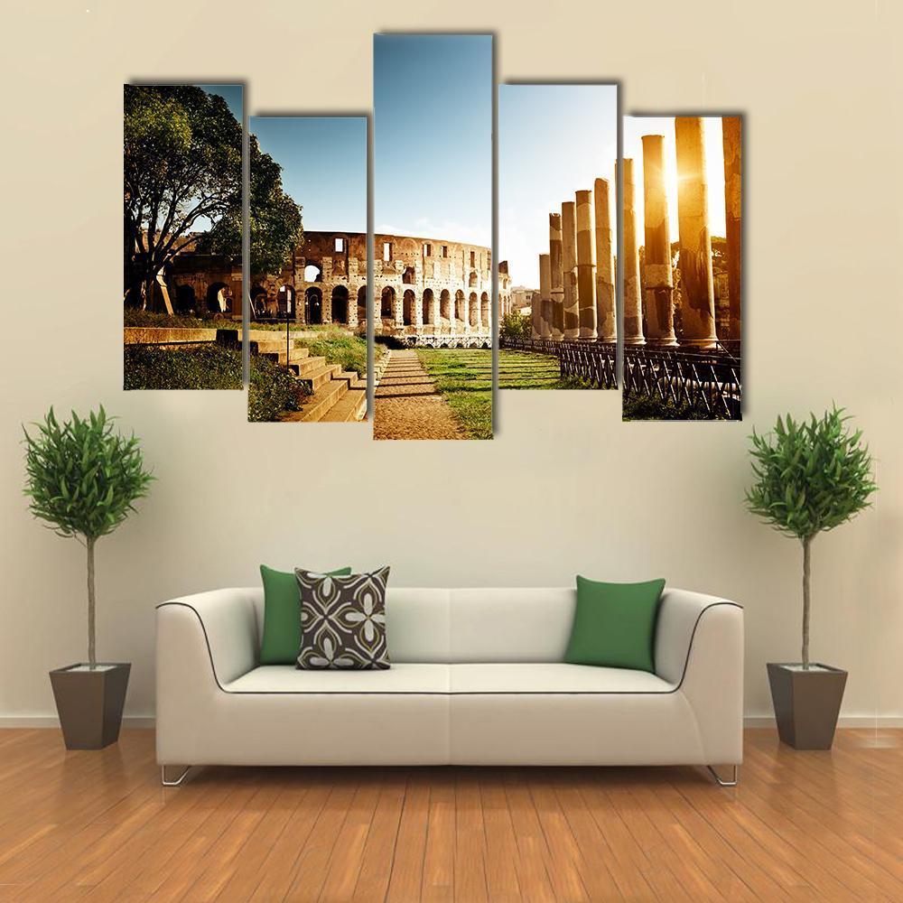 Colosseum In Clear Day Canvas Wall Art-5 Pop-Gallery Wrap-47" x 32"-Tiaracle