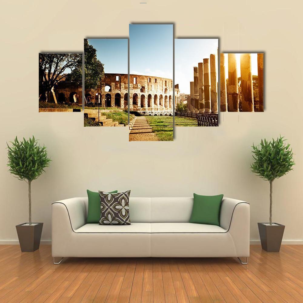 Colosseum In Clear Day Canvas Wall Art-5 Star-Gallery Wrap-62" x 32"-Tiaracle