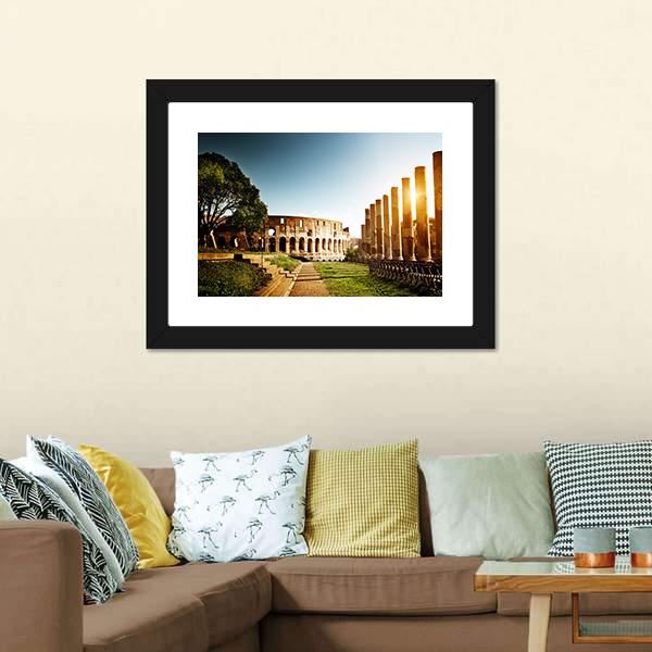 Colosseum In Clear Day Canvas Wall Art-1 Piece-Framed Print-20" x 16"-Tiaracle