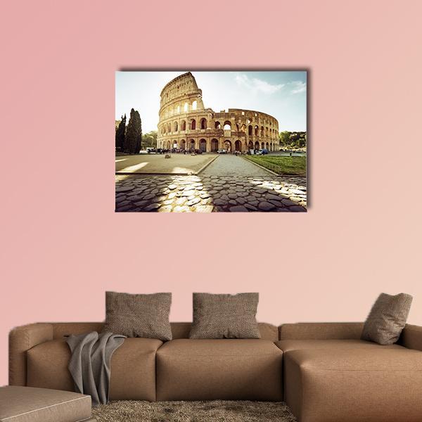 Colosseum In Rome And Morning Sun Italy Canvas Wall Art-4 Horizontal-Gallery Wrap-34" x 24"-Tiaracle
