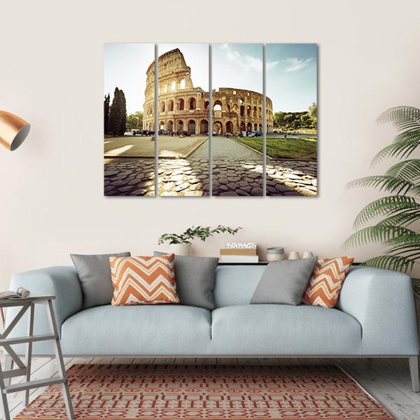 Colosseum In Rome And Morning Sun Italy Canvas Wall Art-4 Horizontal-Gallery Wrap-34" x 24"-Tiaracle