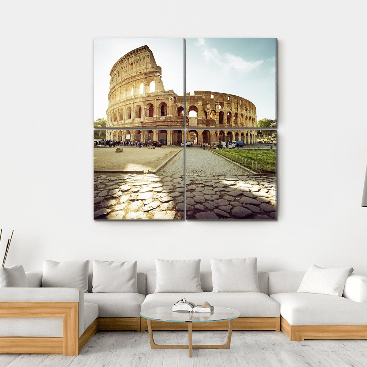 Colosseum In Rome And Morning Sun Italy Canvas Wall Art-4 Square-Gallery Wrap-17" x 17"-Tiaracle