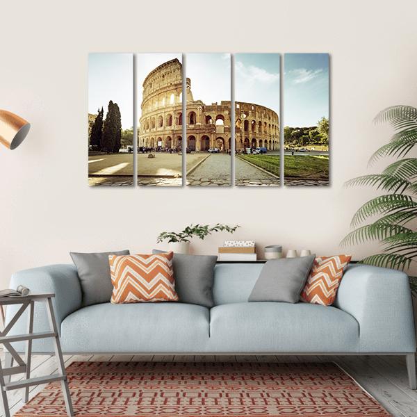 Colosseum In Rome And Morning Sun Italy Canvas Wall Art-5 Horizontal-Gallery Wrap-22" x 12"-Tiaracle