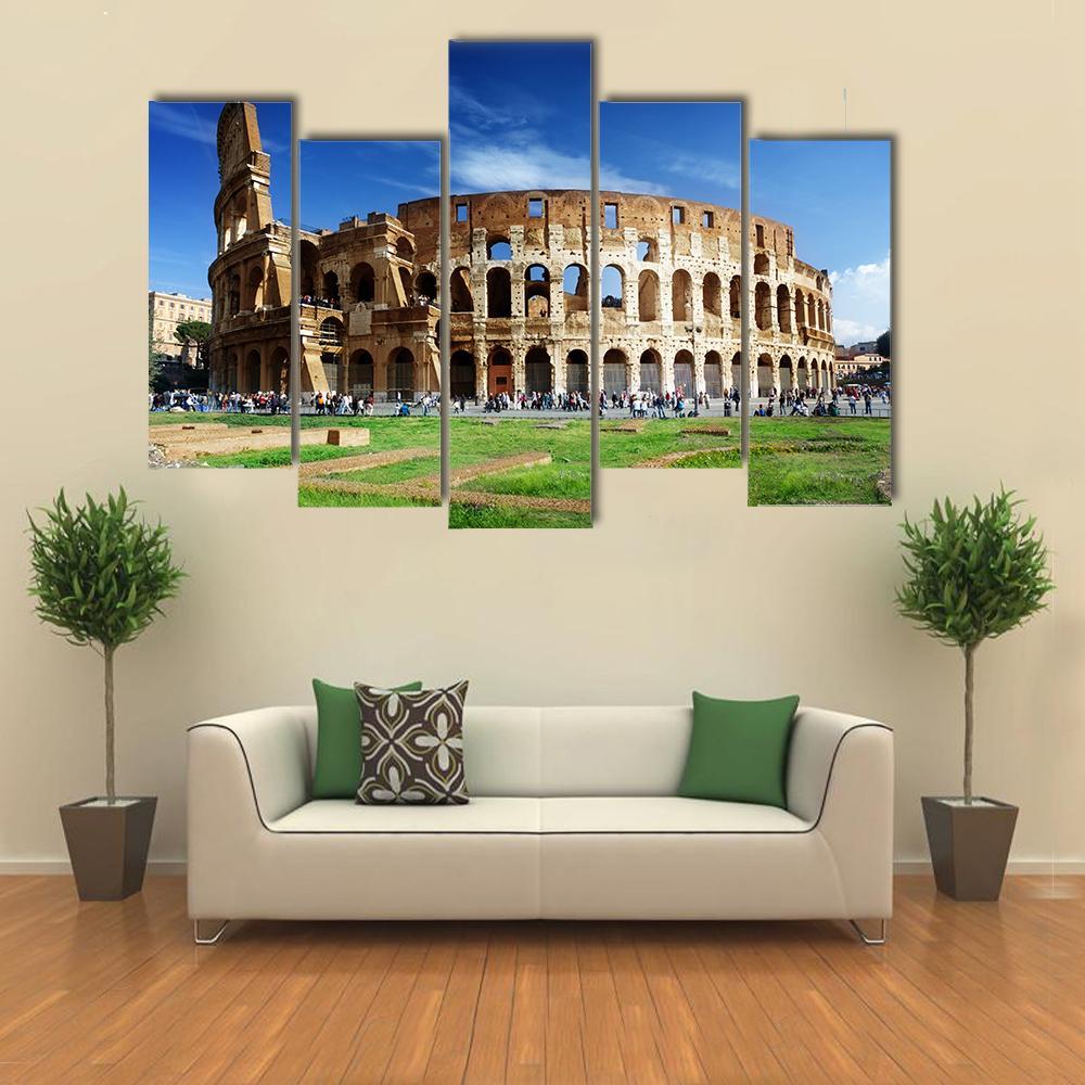 Colosseum In Rome Italy Canvas Wall Art-5 Pop-Gallery Wrap-47" x 32"-Tiaracle