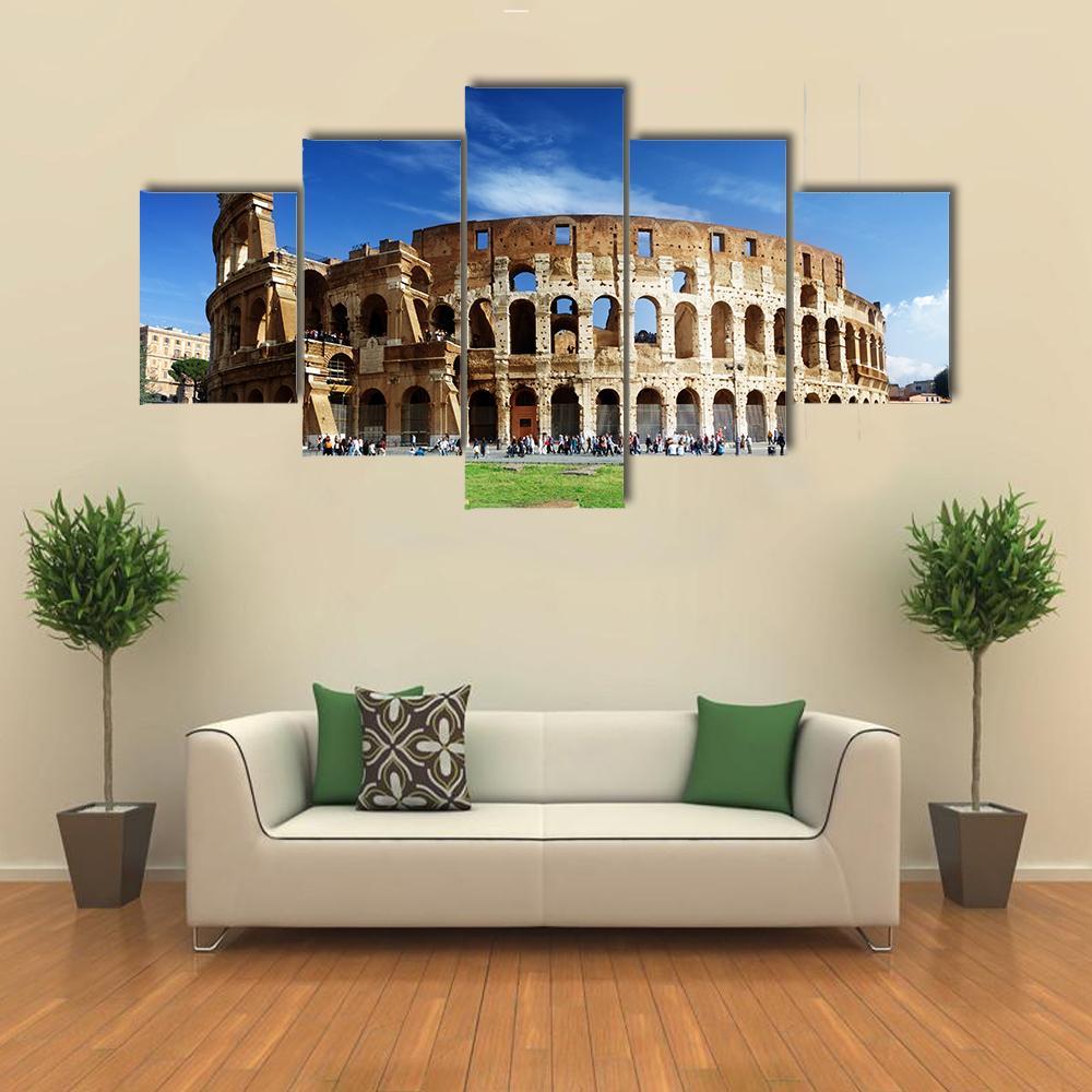 Colosseum In Rome Italy Canvas Wall Art-5 Star-Gallery Wrap-62" x 32"-Tiaracle