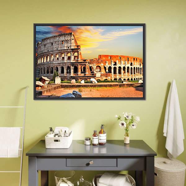 Colosseum In Sunset Canvas Wall Art-5 Horizontal-Gallery Wrap-22" x 12"-Tiaracle