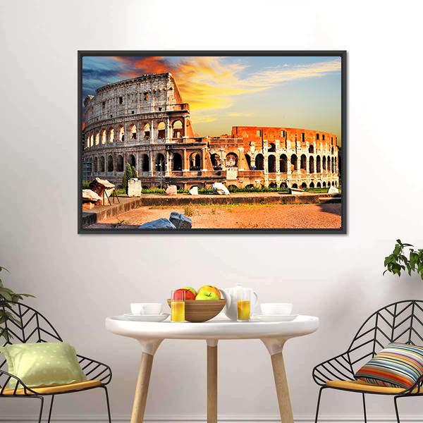 Colosseum In Sunset Canvas Wall Art-3 Horizontal-Gallery Wrap-25" x 16"-Tiaracle