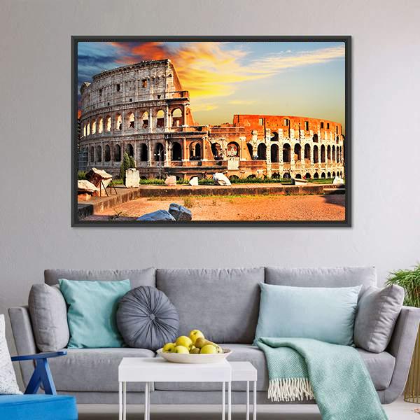 Colosseum In Sunset Canvas Wall Art-5 Horizontal-Gallery Wrap-22" x 12"-Tiaracle