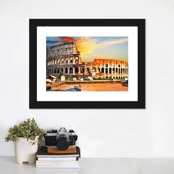 Colosseum In Sunset Canvas Wall Art-1 Piece-Framed Print-20" x 16"-Tiaracle