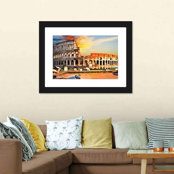 Colosseum In Sunset Canvas Wall Art-5 Horizontal-Gallery Wrap-22" x 12"-Tiaracle