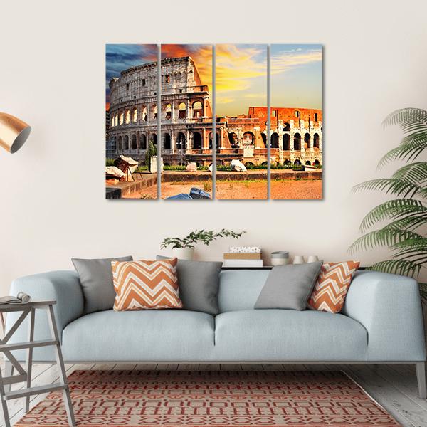 Colosseum In Sunset Canvas Wall Art-4 Horizontal-Gallery Wrap-34" x 24"-Tiaracle