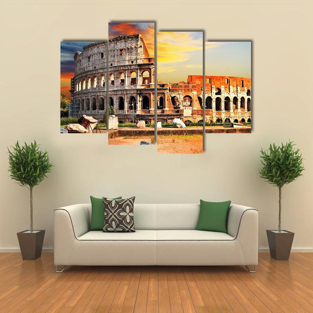Colosseum In Sunset Canvas Wall Art-4 Pop-Gallery Wrap-50" x 32"-Tiaracle