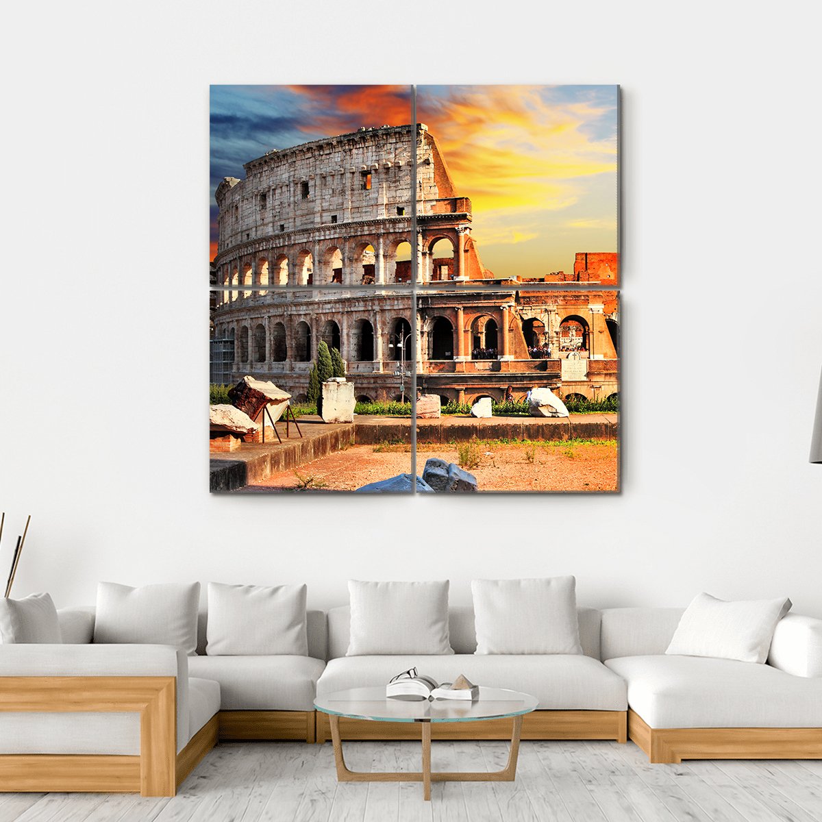 Colosseum In Sunset Canvas Wall Art-4 Square-Gallery Wrap-17" x 17"-Tiaracle