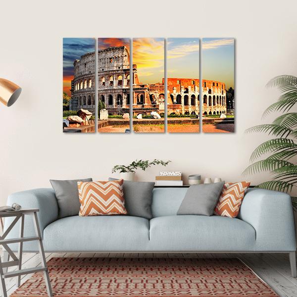 Colosseum In Sunset Canvas Wall Art-5 Horizontal-Gallery Wrap-22" x 12"-Tiaracle
