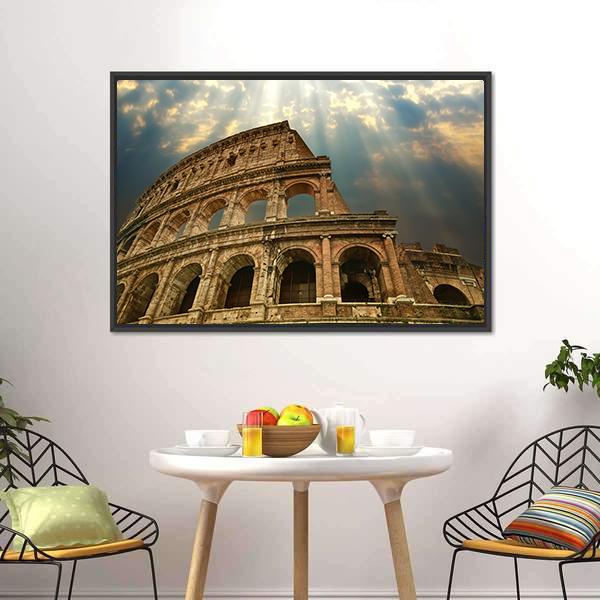 Colosseum Under Clouds Canvas Wall Art-1 Piece-Floating Frame-24" x 16"-Tiaracle
