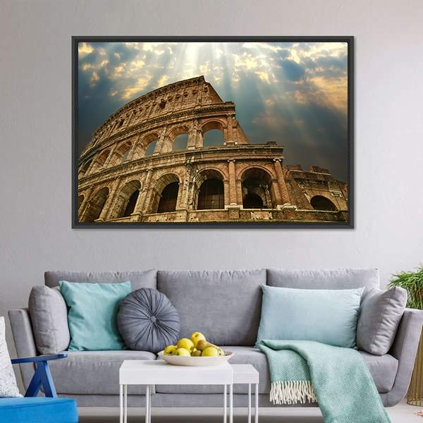 Colosseum Under Clouds Canvas Wall Art-5 Horizontal-Gallery Wrap-22" x 12"-Tiaracle