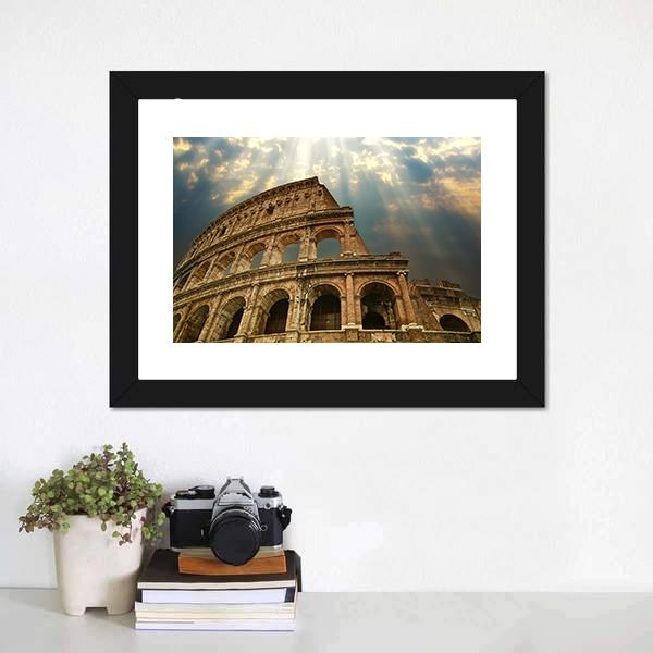Colosseum Under Clouds Canvas Wall Art-5 Horizontal-Gallery Wrap-22" x 12"-Tiaracle