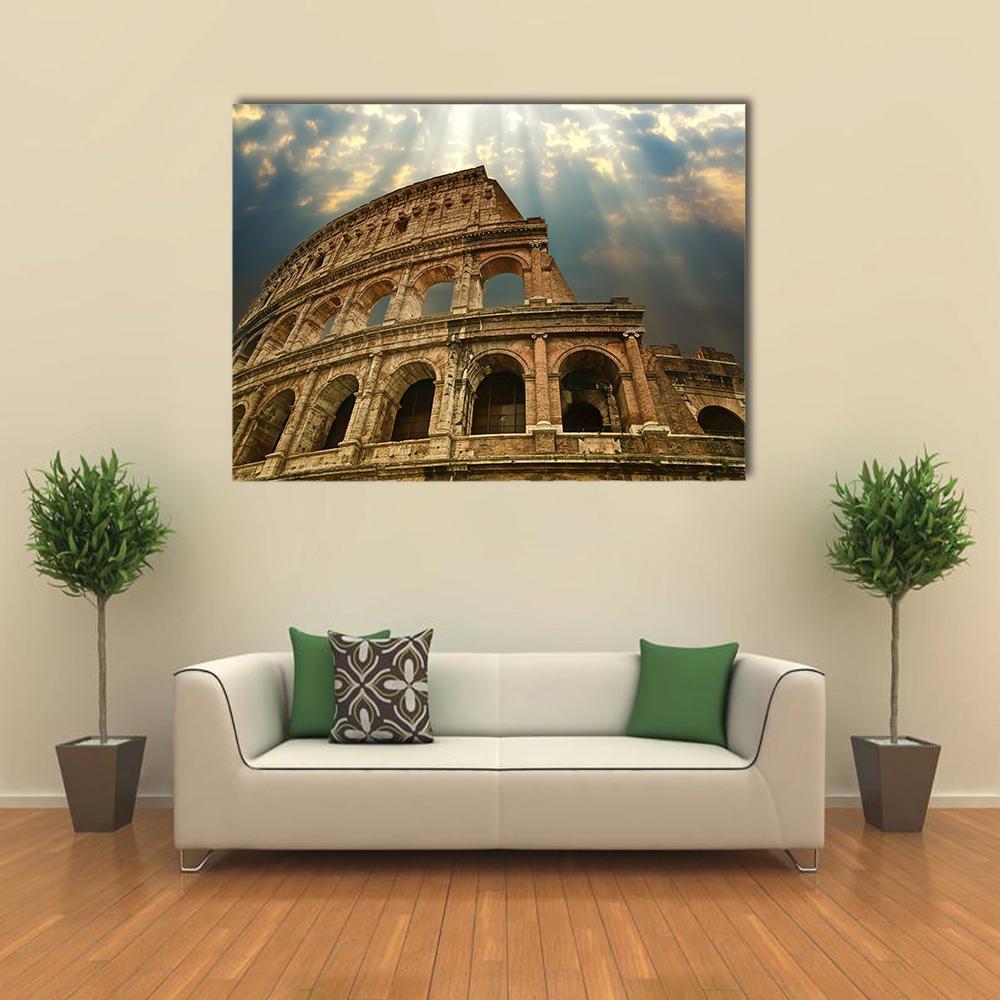 Colosseum Under Clouds Canvas Wall Art-4 Horizontal-Gallery Wrap-34" x 24"-Tiaracle