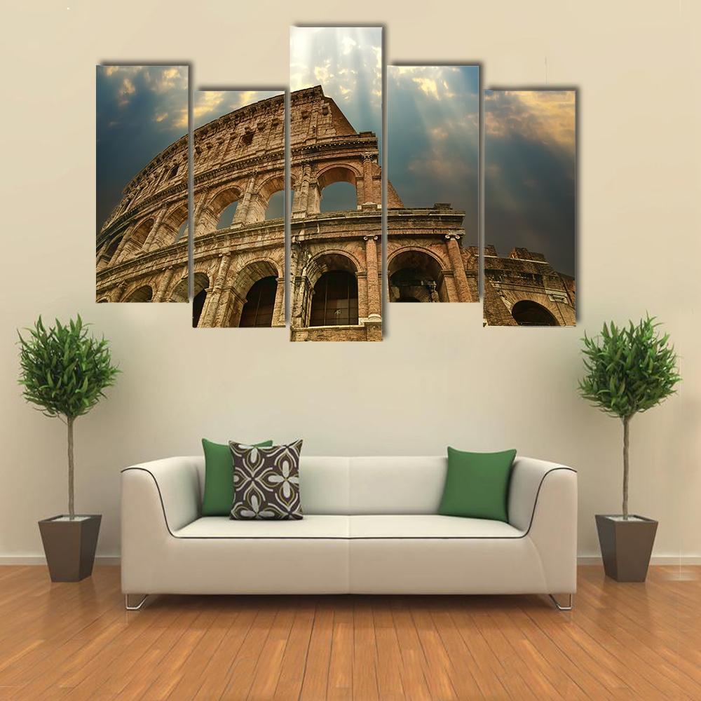 Colosseum Under Clouds Canvas Wall Art-5 Pop-Gallery Wrap-47" x 32"-Tiaracle