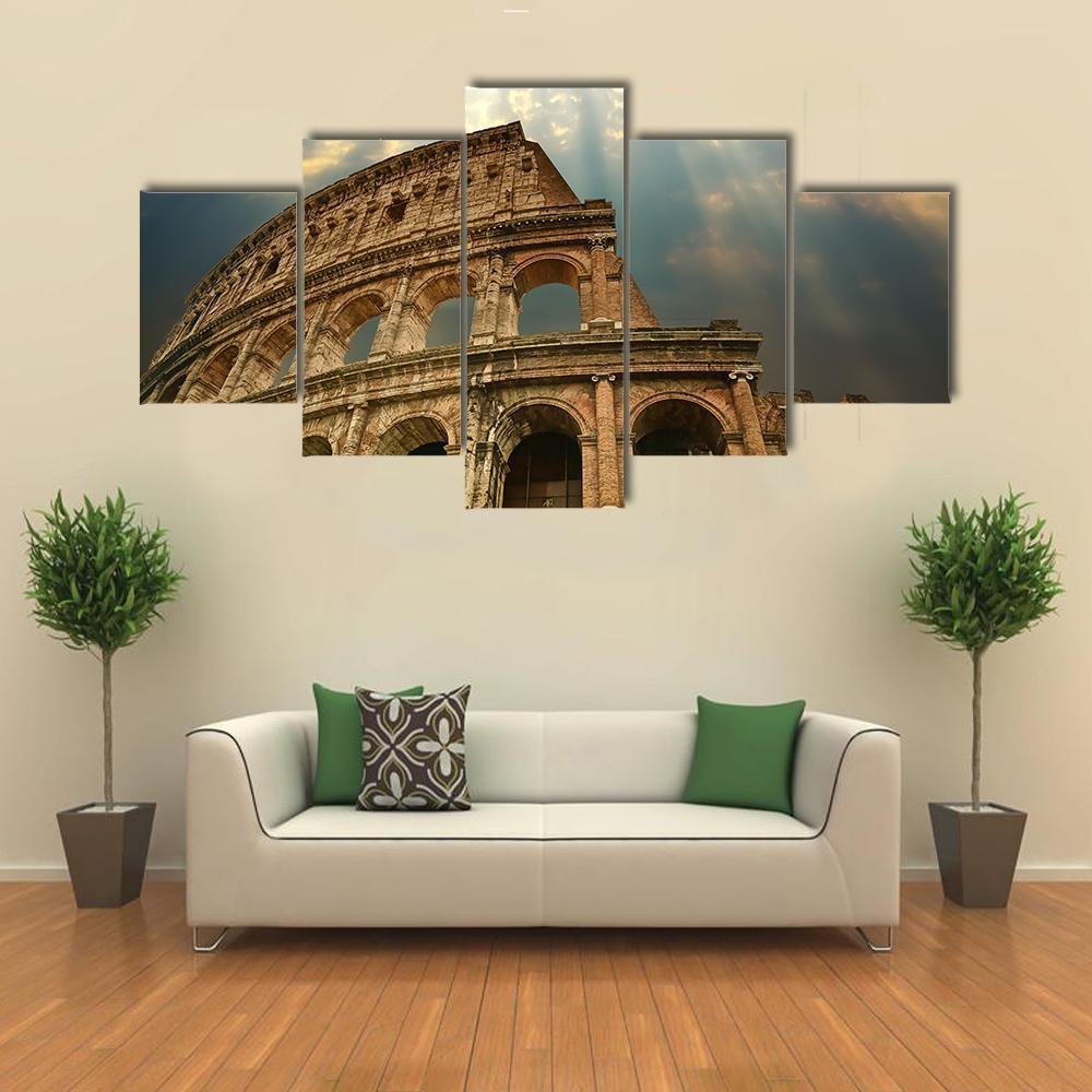 Colosseum Under Clouds Canvas Wall Art-5 Star-Gallery Wrap-62" x 32"-Tiaracle