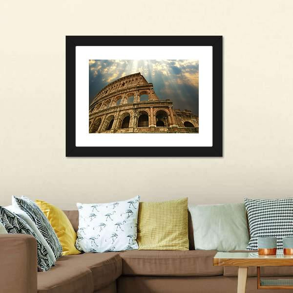 Colosseum Under Clouds Canvas Wall Art-1 Piece-Framed Print-20" x 16"-Tiaracle