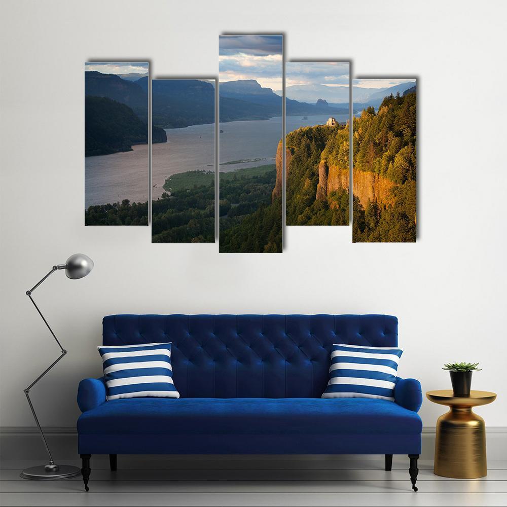 Columbia River &amp; Gorge Canvas Wall Art-5 Pop-Gallery Wrap-47" x 32"-Tiaracle