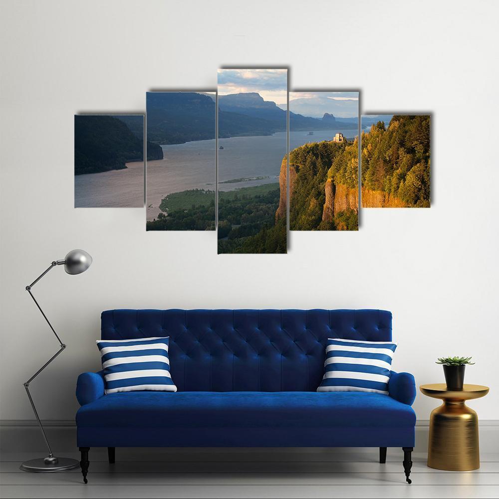 Columbia River & Gorge Canvas Wall Art-5 Pop-Gallery Wrap-47" x 32"-Tiaracle