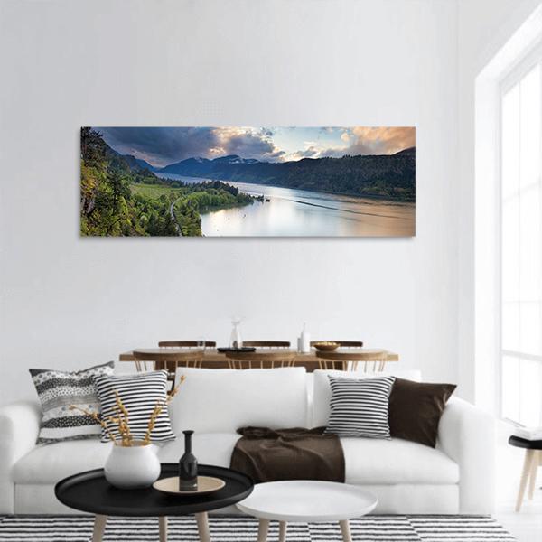 Columbia River Gorge Panoramic Canvas Wall Art-1 Piece-36" x 12"-Tiaracle