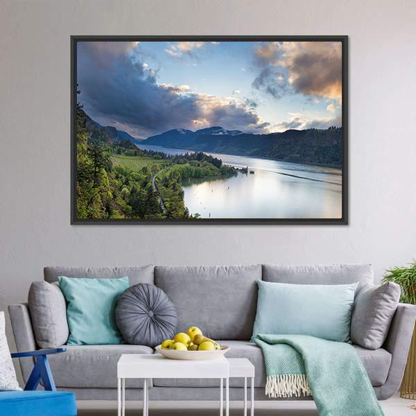 Columbia River Gorge Panoramic Canvas Wall Art-1 Piece-36" x 12"-Tiaracle