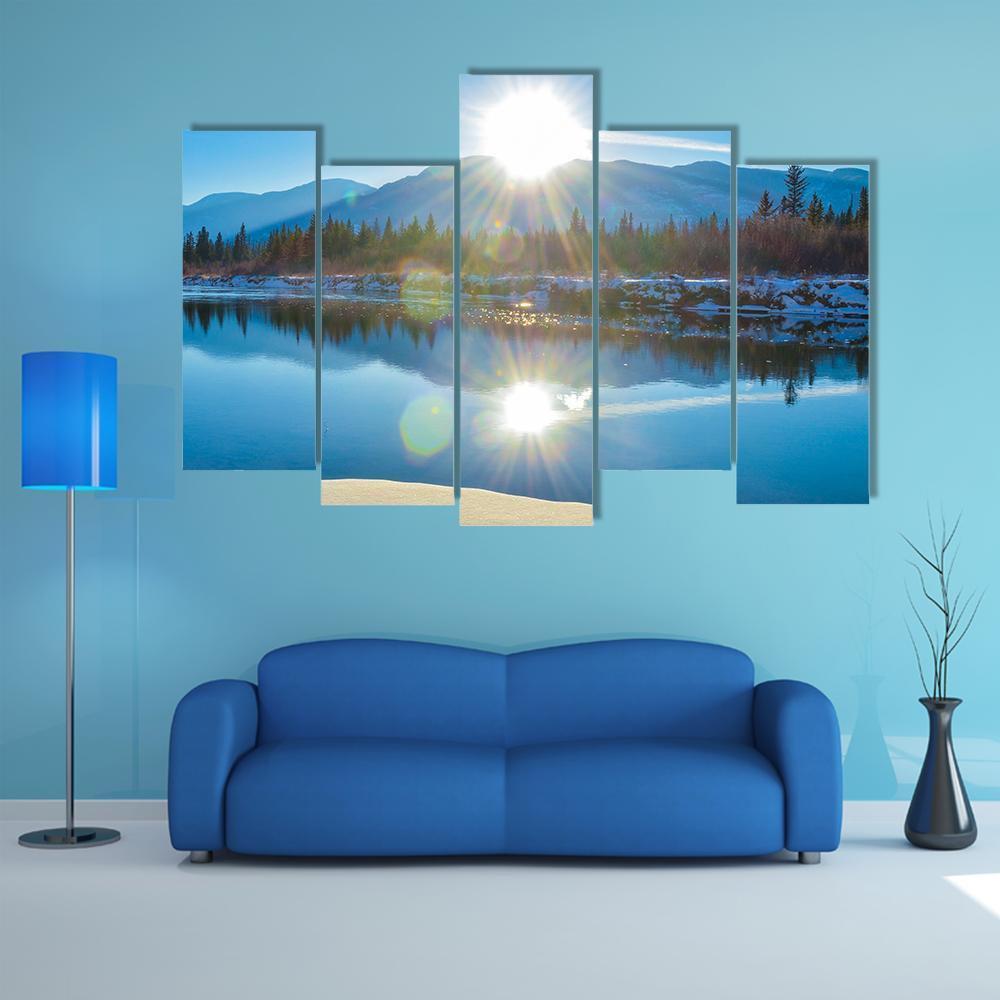 Columbia River In Canada Canvas Wall Art-5 Pop-Gallery Wrap-47" x 32"-Tiaracle