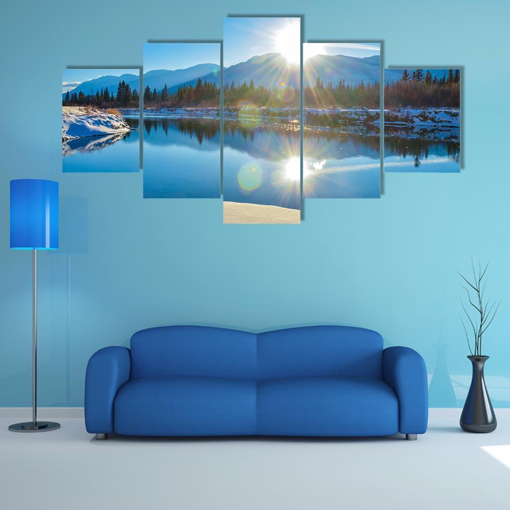 Columbia River In Canada Canvas Wall Art-5 Star-Gallery Wrap-62" x 32"-Tiaracle