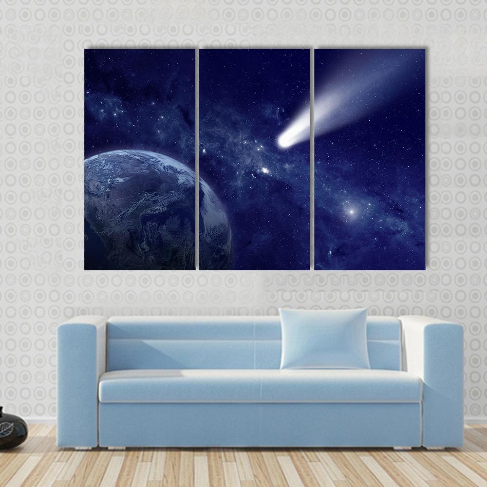 Comet Approaching Planet Canvas Wall Art-3 Horizontal-Gallery Wrap-37" x 24"-Tiaracle