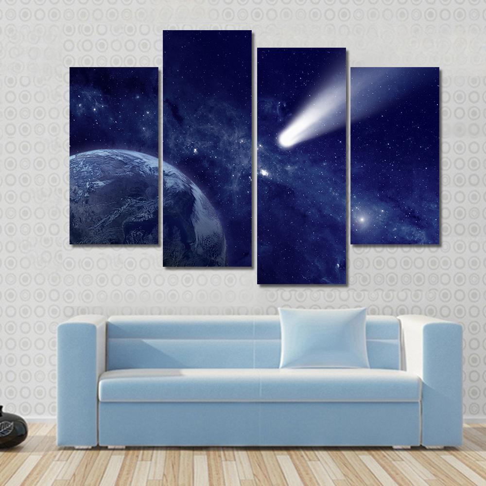 Comet Approaching Planet Canvas Wall Art-4 Pop-Gallery Wrap-50" x 32"-Tiaracle