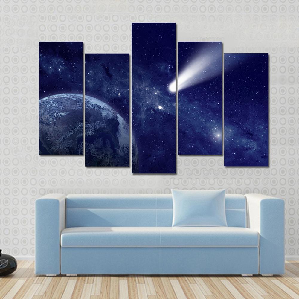 Comet Approaching Planet Canvas Wall Art-5 Pop-Gallery Wrap-47" x 32"-Tiaracle