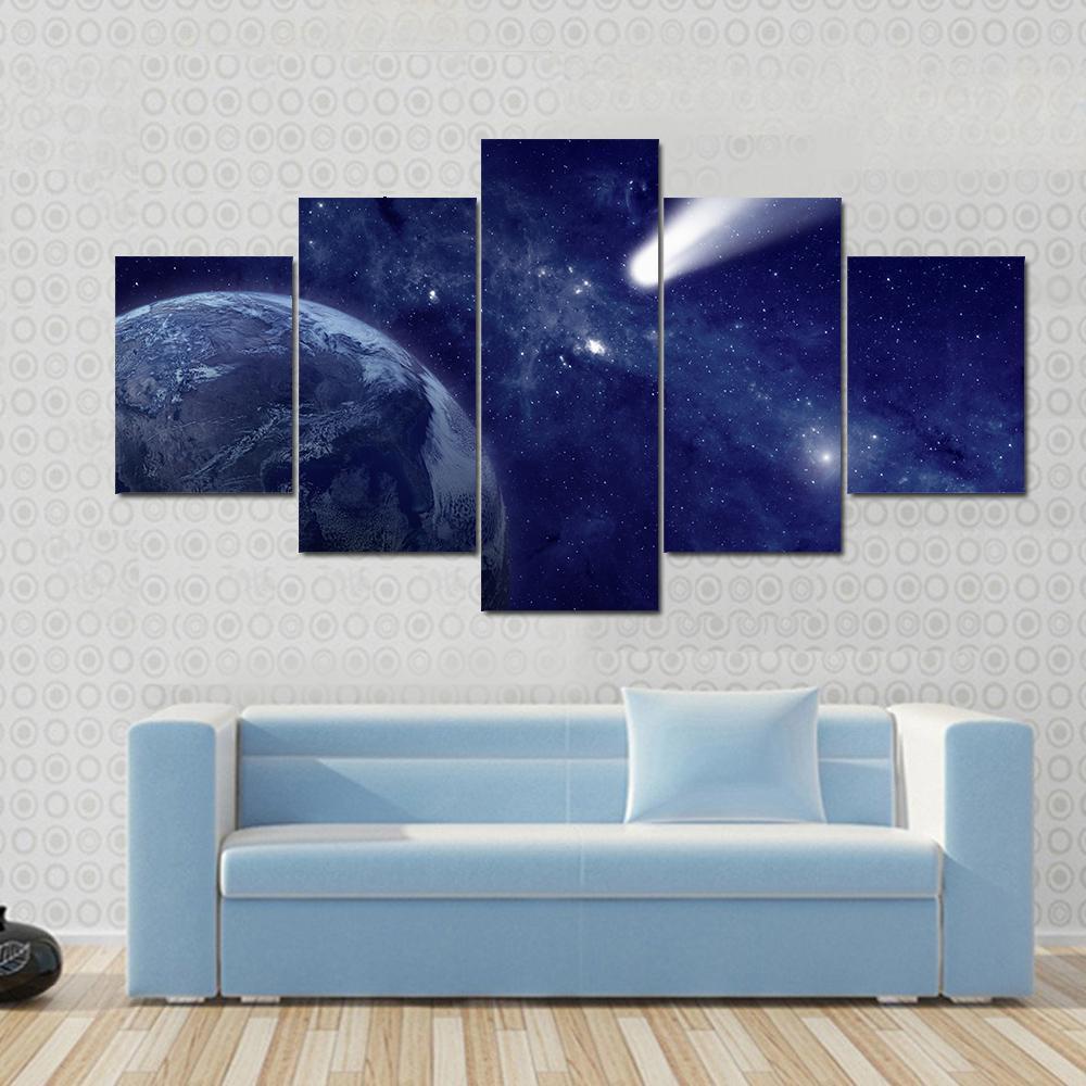Comet Approaching Planet Canvas Wall Art-5 Star-Gallery Wrap-62" x 32"-Tiaracle