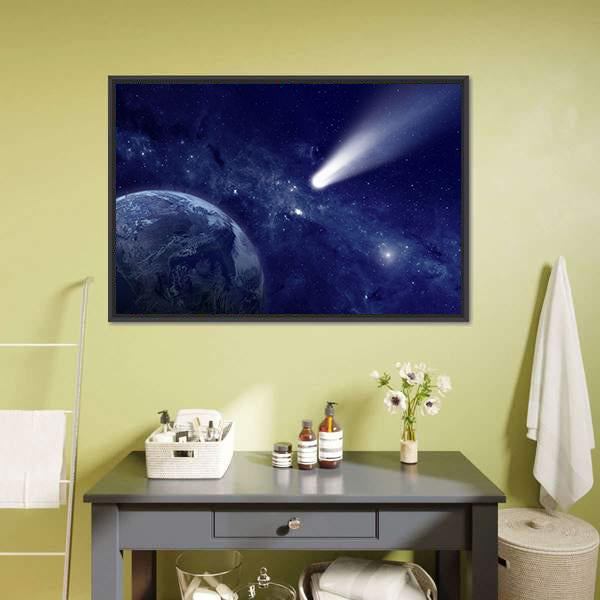 Comet Approaching Planet Canvas Wall Art-3 Horizontal-Gallery Wrap-25" x 16"-Tiaracle
