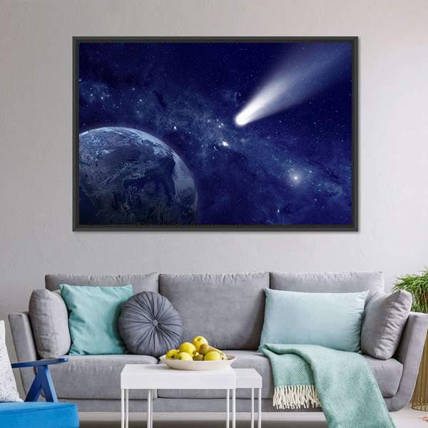 Comet Approaching Planet Canvas Wall Art-3 Horizontal-Gallery Wrap-25" x 16"-Tiaracle